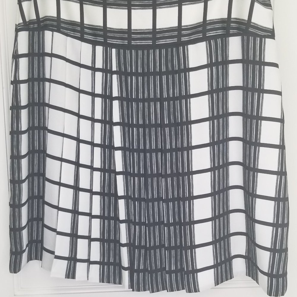 Judith & Charles Lined Black and White Plaid Front Pleated A-Line Skirt Size 8